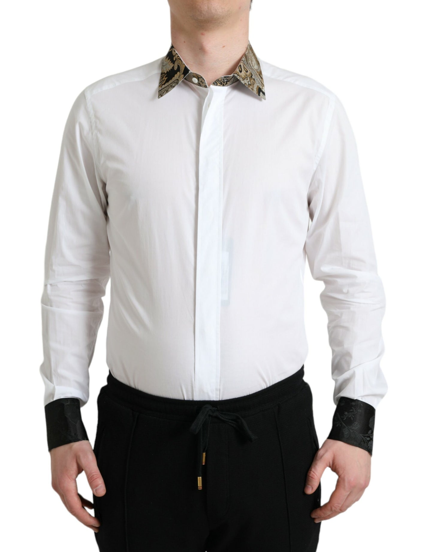 Dolce &amp; Gabbana Weißes formelles GOLD-Hemd aus Baumwolljacquard
