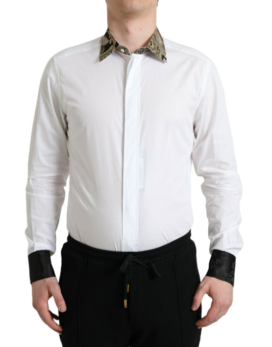 Dolce &amp; Gabbana Weißes formelles GOLD-Hemd aus Baumwolljacquard