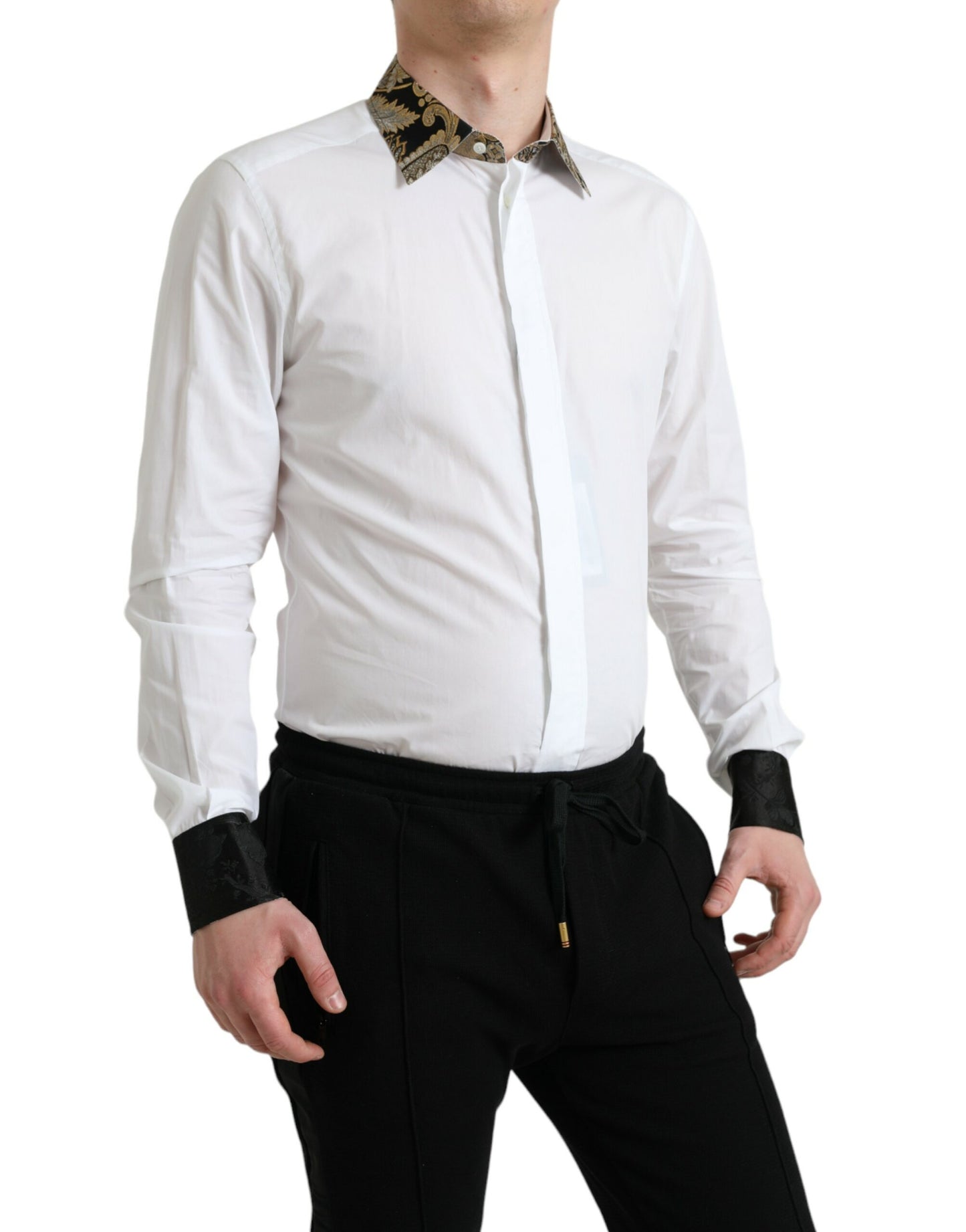 Dolce &amp; Gabbana Weißes formelles GOLD-Hemd aus Baumwolljacquard