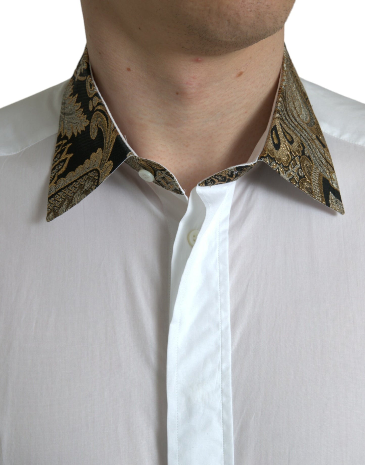 Dolce &amp; Gabbana Weißes formelles GOLD-Hemd aus Baumwolljacquard