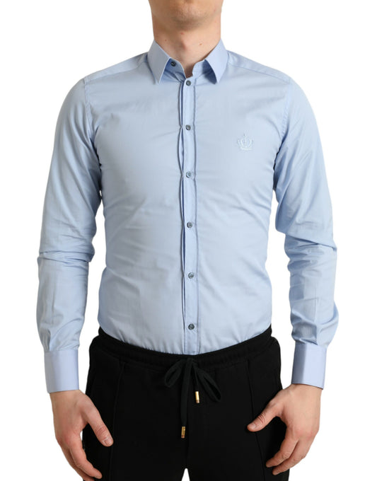 Dolce &amp; Gabbana Himmelblaues Herren-Formalhemd aus Baumwolle in GOLD