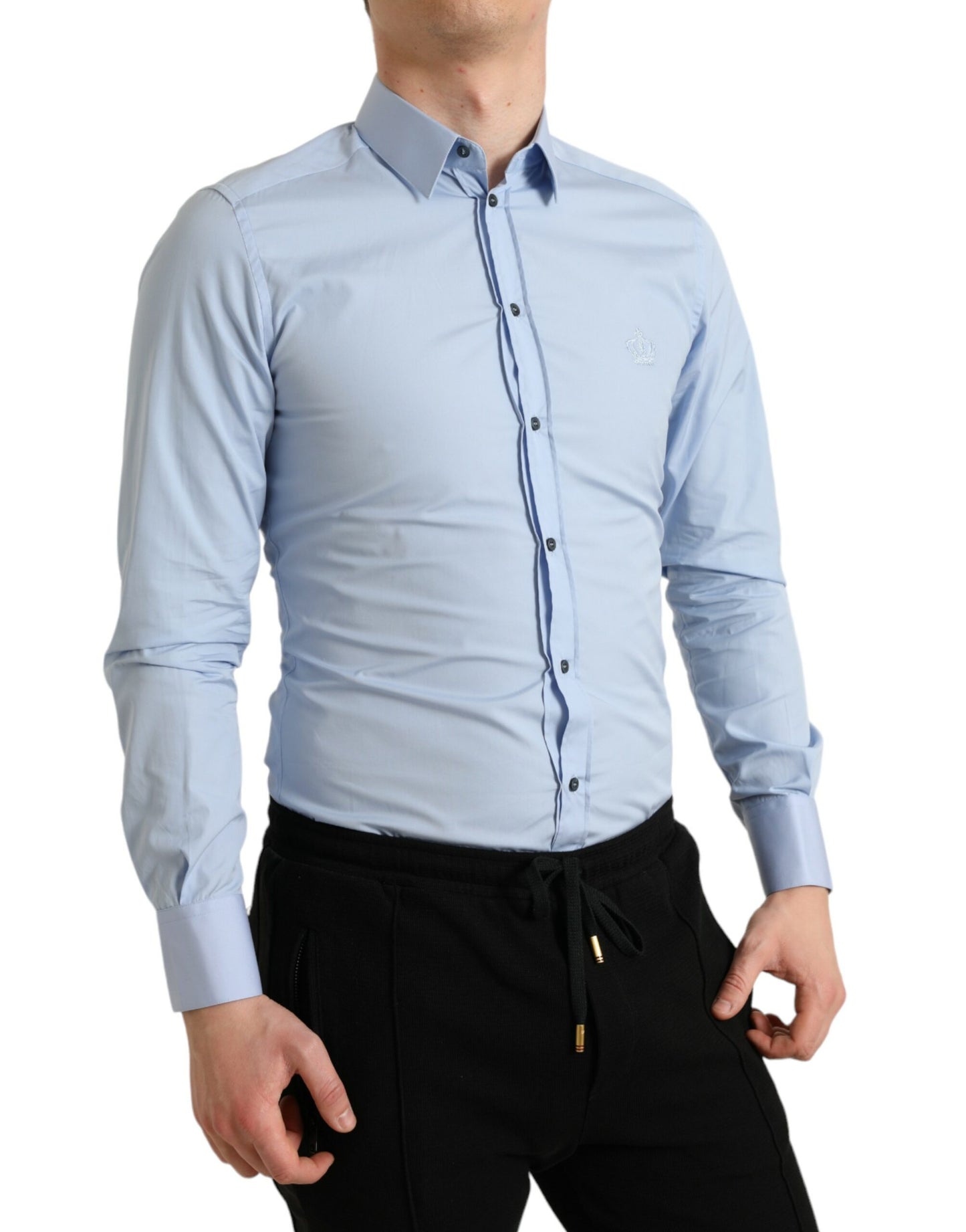 Dolce &amp; Gabbana Himmelblaues Herren-Formalhemd aus Baumwolle in GOLD