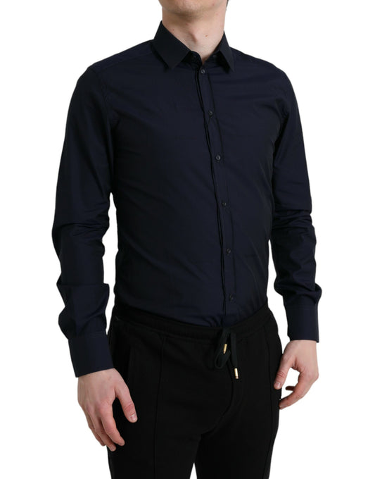Dolce &amp; Gabbana – Marineblaues, formelles GOLD-Hemd in Slim Fit