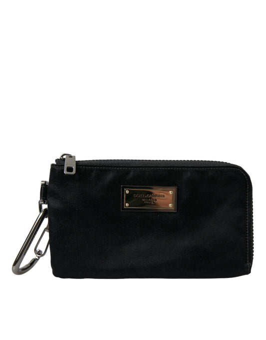 Dolce &amp; Gabbana – Schwarze Clutch mit Schlüsselanhänger und Logo-Plakette aus Nylon