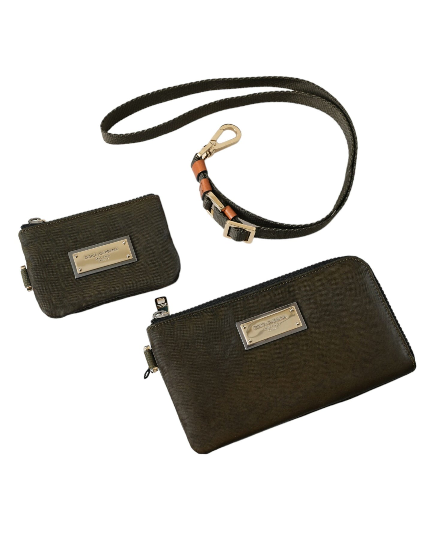Dolce &amp; Gabbana Dunkelgrünes Nylon-Logo-Multifunktionsset, 2-teiliges Taschenset