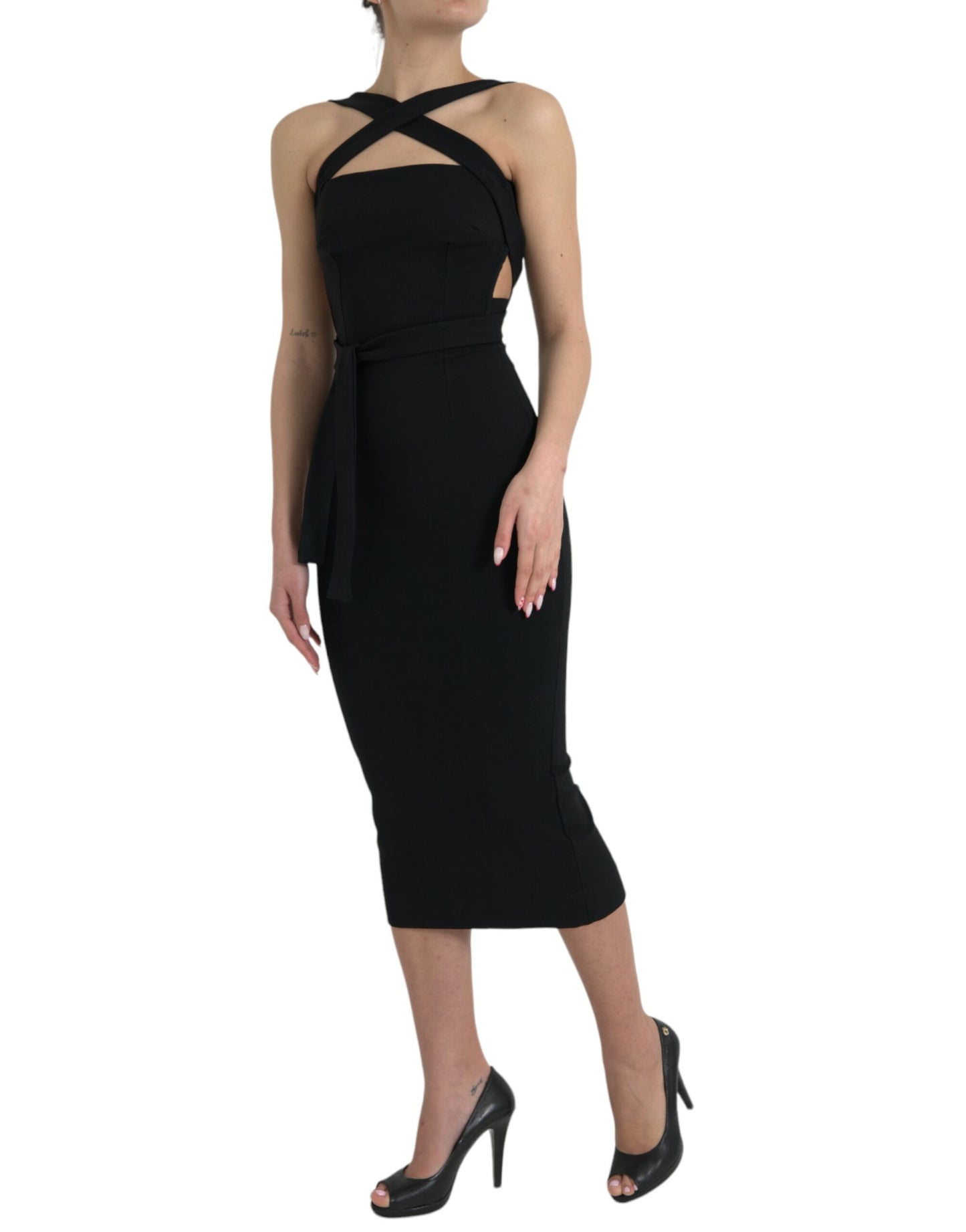 Dolce &amp; Gabbana – Schwarzes, ärmelloses Midikleid mit Neckholder
