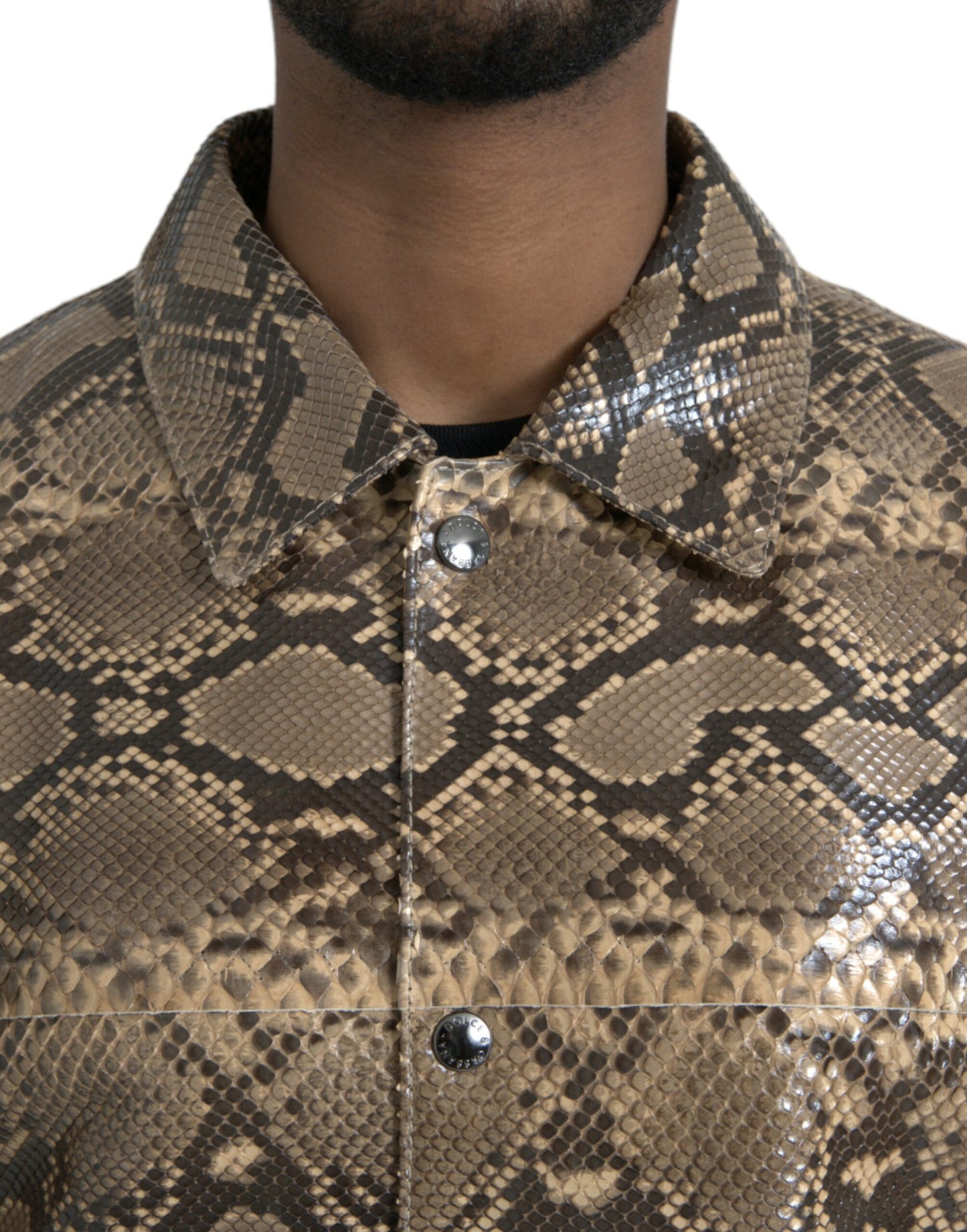Dolce &amp; Gabbana Beige Biker-Blousonjacke aus exotischem Leder