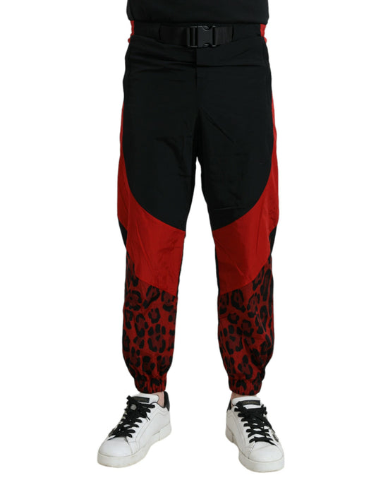 Dolce &amp; Gabbana – Jogginghose aus Nylon mit Leopardenmuster in Schwarz und Rot