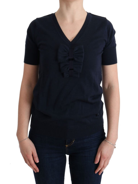 MARGHI LO' Blaues Blusentop aus 100 % Wolle