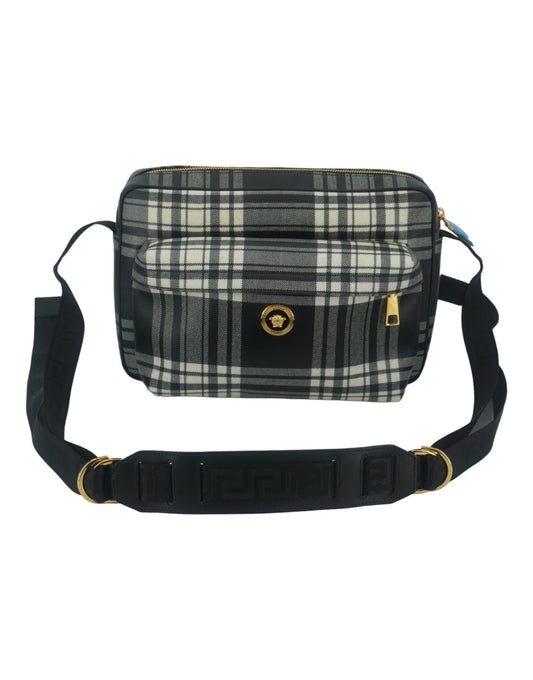 Versace Elegante Umhängetasche aus grauem Leder