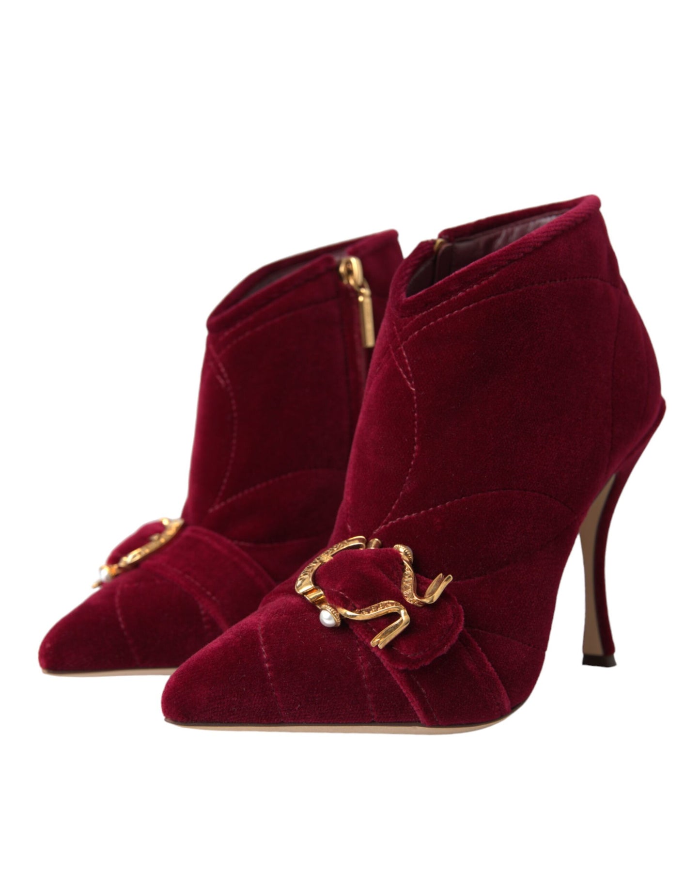 Dolce &amp; Gabbana Dunkelrote Samtstiefel mit Schnalle