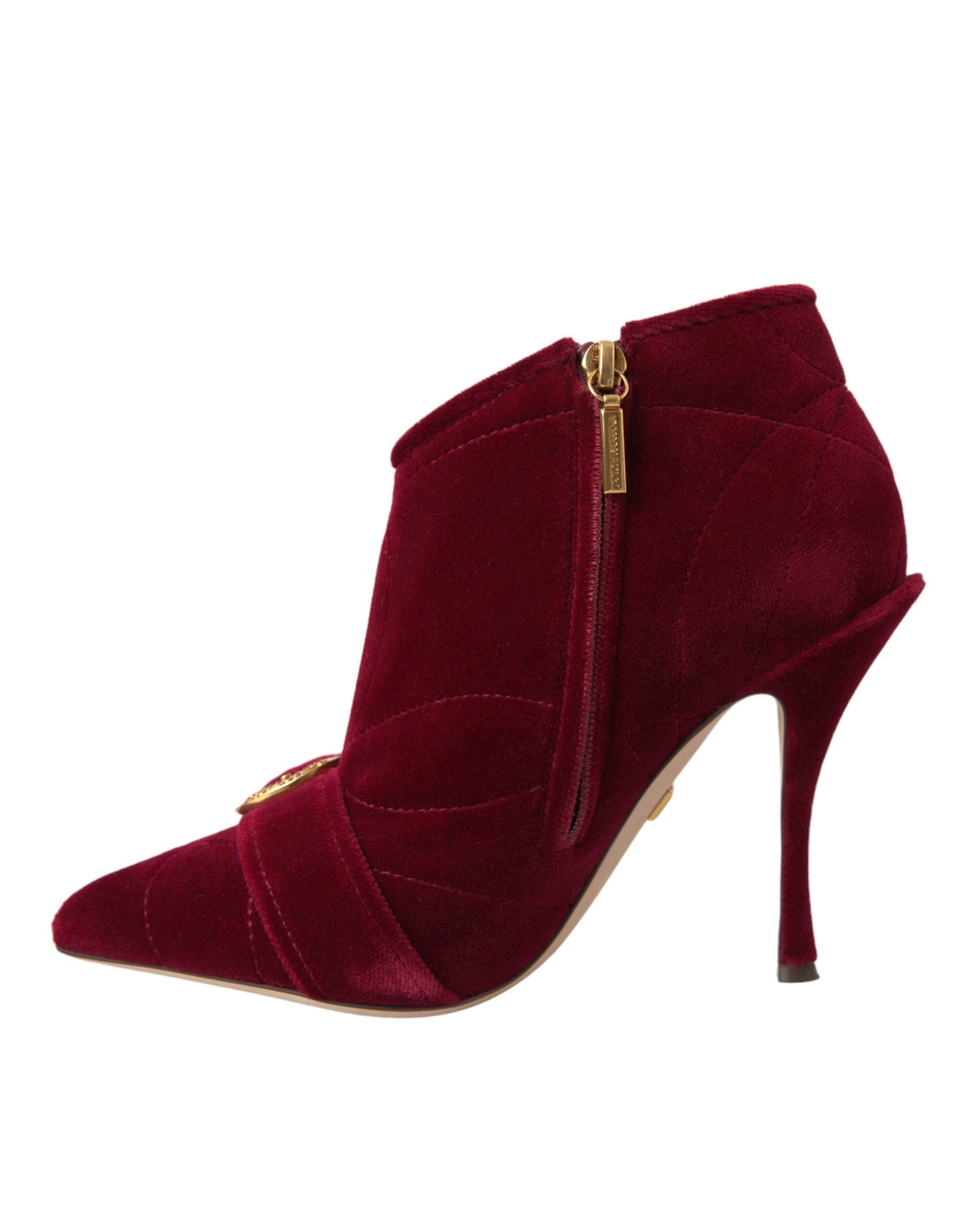 Dolce &amp; Gabbana Dunkelrote Samtstiefel mit Schnalle