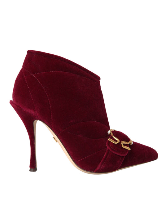 Dolce &amp; Gabbana Dunkelrote Samtstiefel mit Schnalle