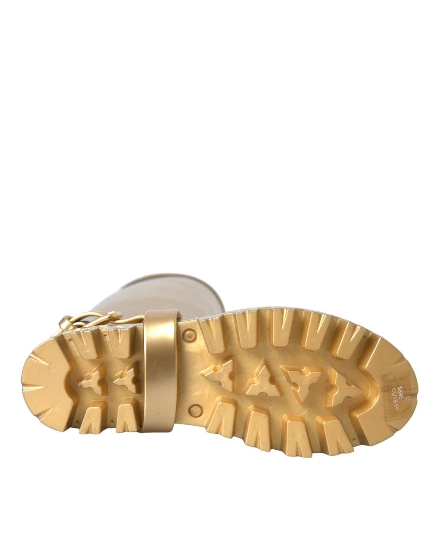 Dolce &amp; Gabbana Metallic Gold Gummi PVC Regenstiefel Schuhe