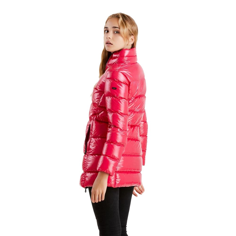 Refrigiwear – Lange Daunenjacke mit schimmerndem Fuchsia-Muster