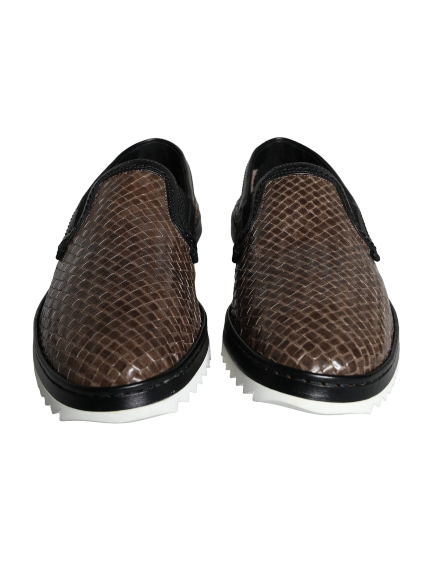 Dolce &amp; Gabbana Braun Schwarz Leder Gewebte Männer Loafer Schuhe