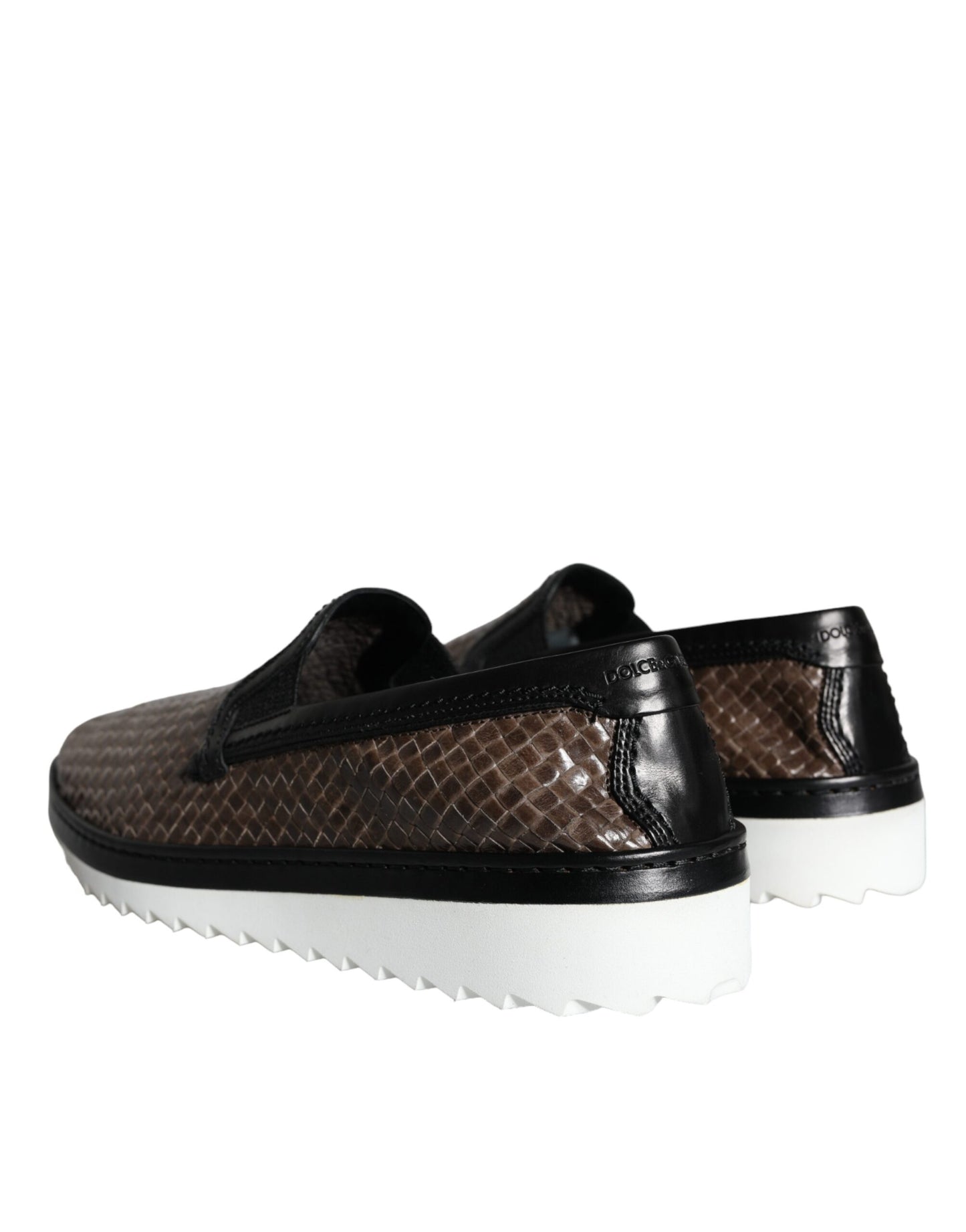 Dolce &amp; Gabbana Braun Schwarz Leder Gewebte Männer Loafer Schuhe