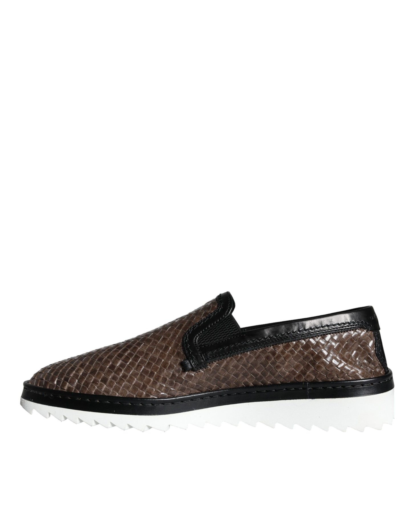 Dolce &amp; Gabbana Braun Schwarz Leder Gewebte Männer Loafer Schuhe