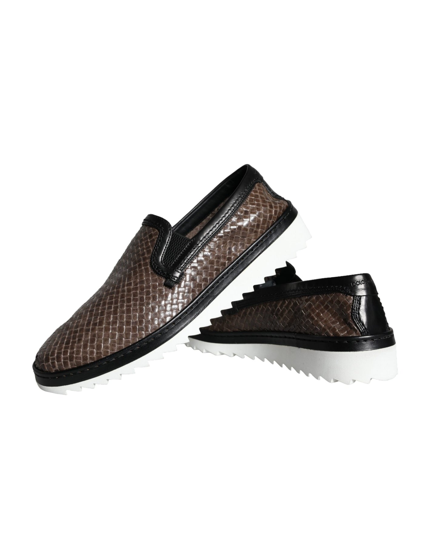 Dolce &amp; Gabbana Braun Schwarz Leder Gewebte Männer Loafer Schuhe