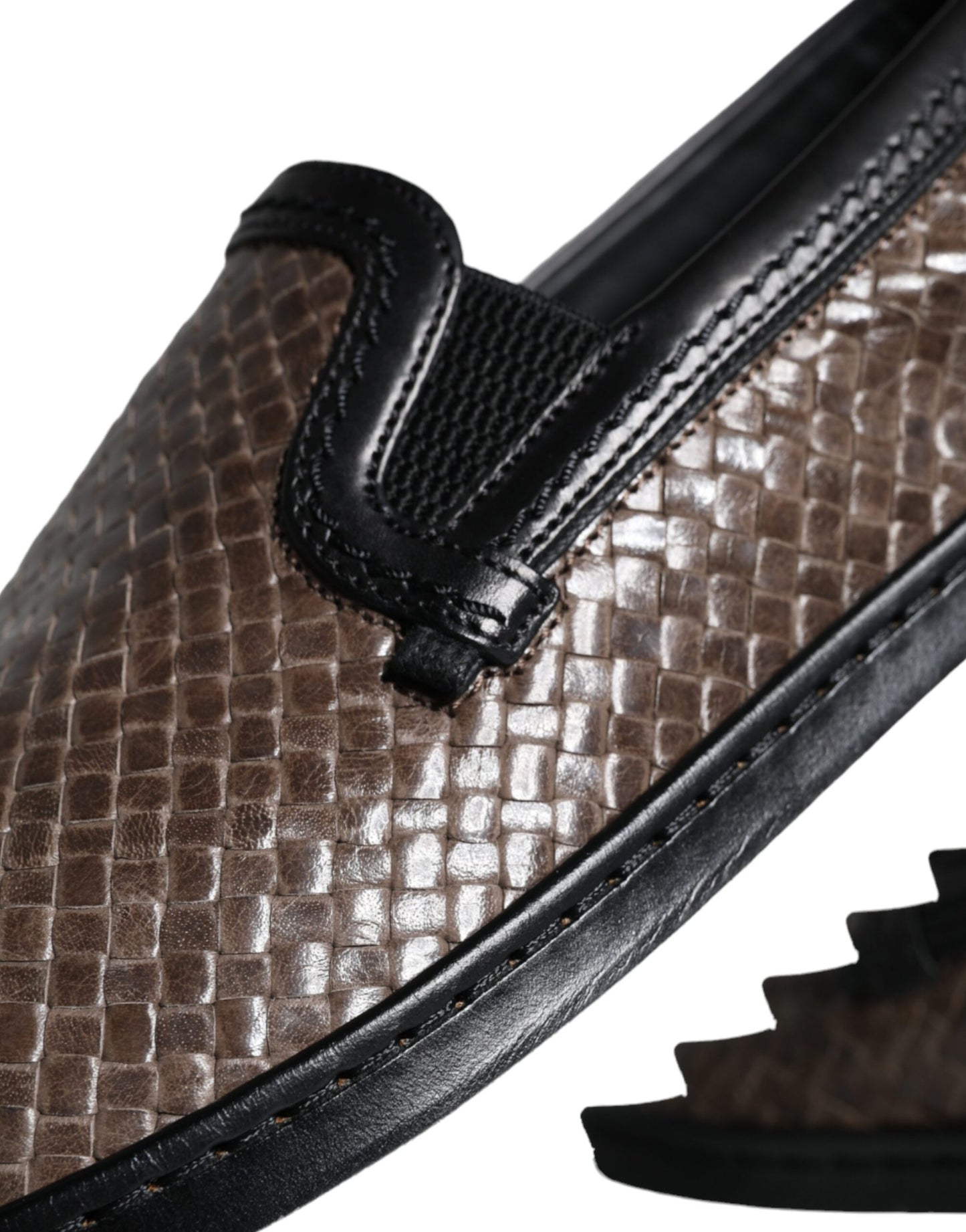 Dolce &amp; Gabbana Braun Schwarz Leder Gewebte Männer Loafer Schuhe