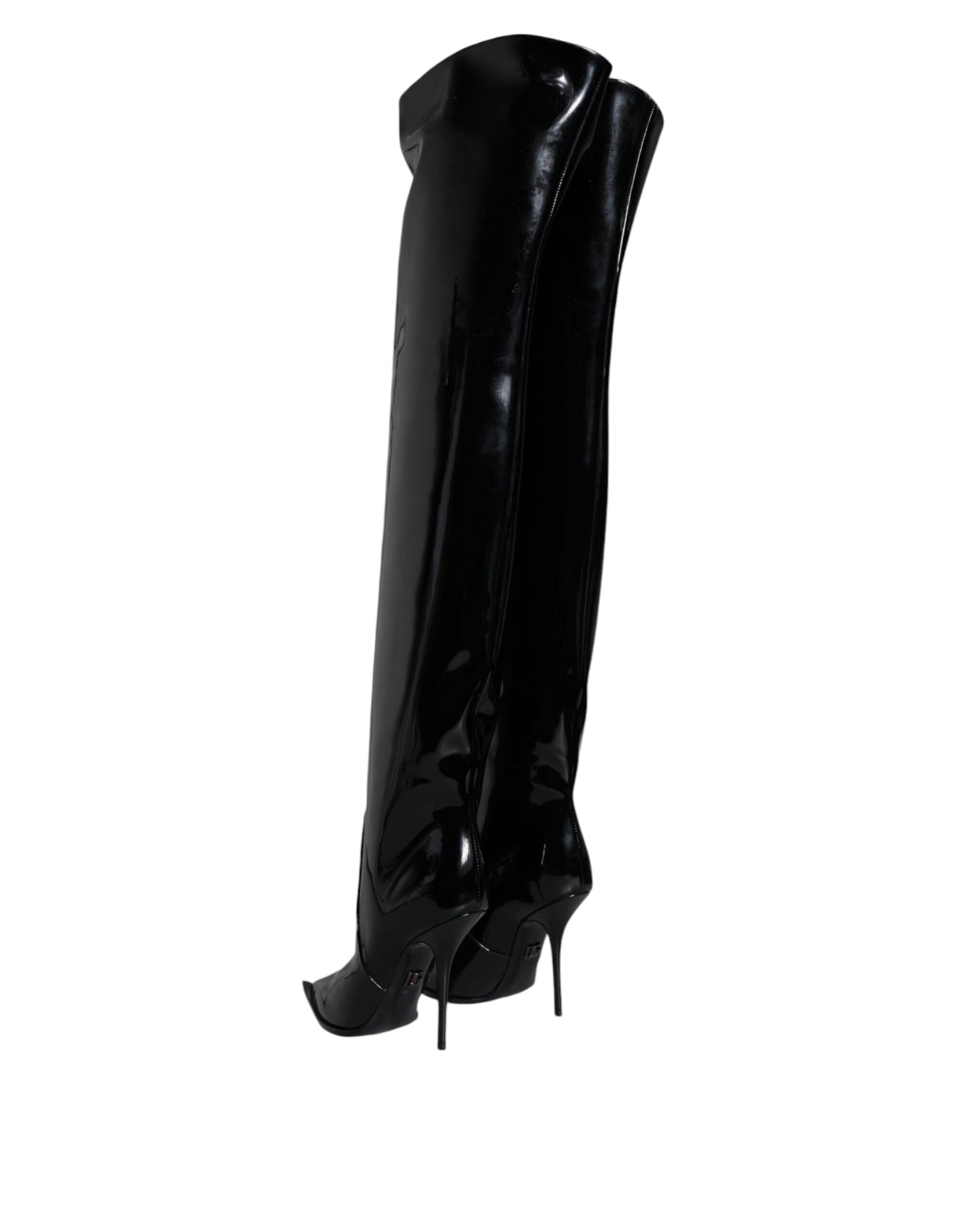 Dolce &amp; Gabbana Schwarze kniehohe Stiefel aus Lackleder