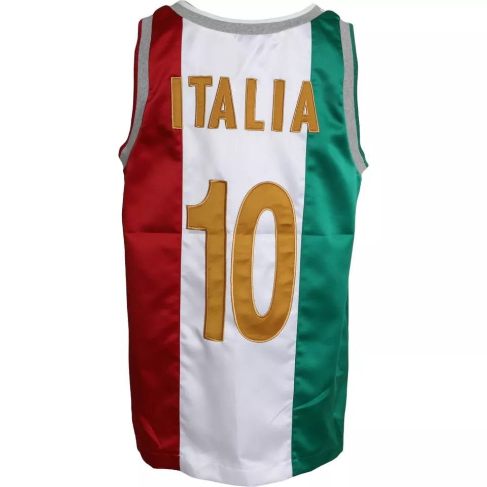 Dolce &amp; Gabbana Weiß-Grünes ärmelloses Top mit italienischer Flagge und Basketball-T-Shirt