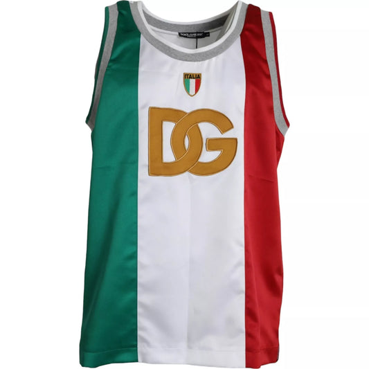 Dolce &amp; Gabbana Weiß-Grünes ärmelloses Top mit italienischer Flagge und Basketball-T-Shirt