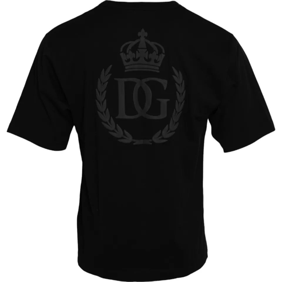 Dolce &amp; Gabbana – Schwarzes Baumwoll-T-Shirt mit Rundhalsausschnitt und Logoprägung