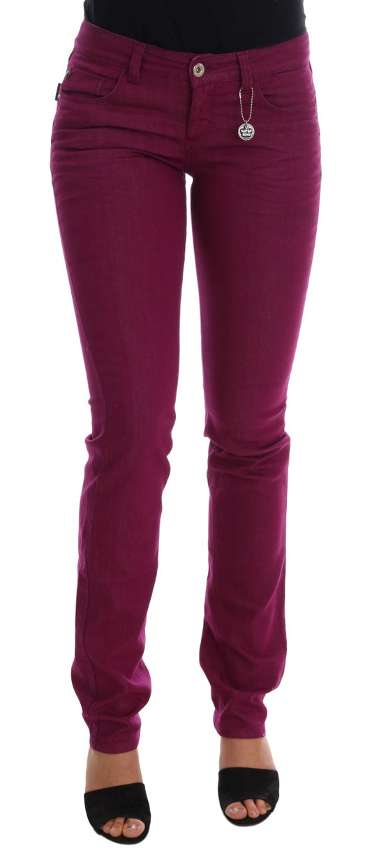 Costume National – Schmale Stretch-Jeans aus Baumwolle in Lila