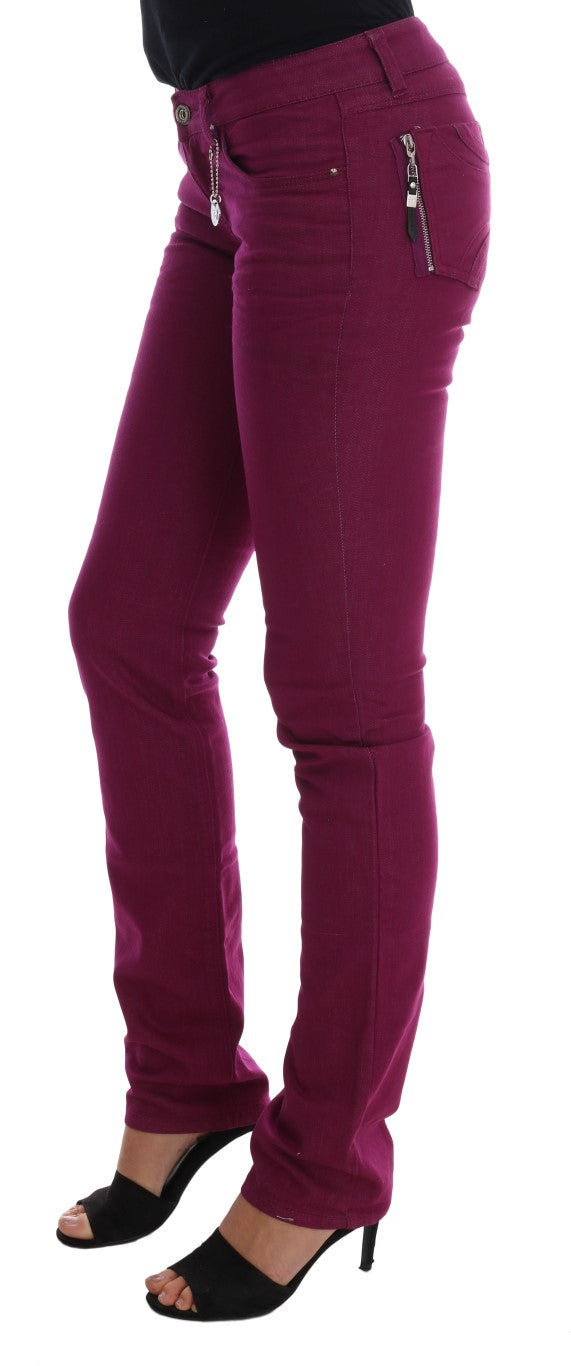 Costume National – Schmale Stretch-Jeans aus Baumwolle in Lila