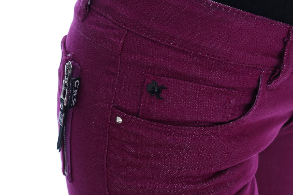Costume National – Schmale Stretch-Jeans aus Baumwolle in Lila