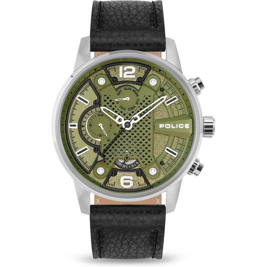 Schwarze Lederuhr von Police