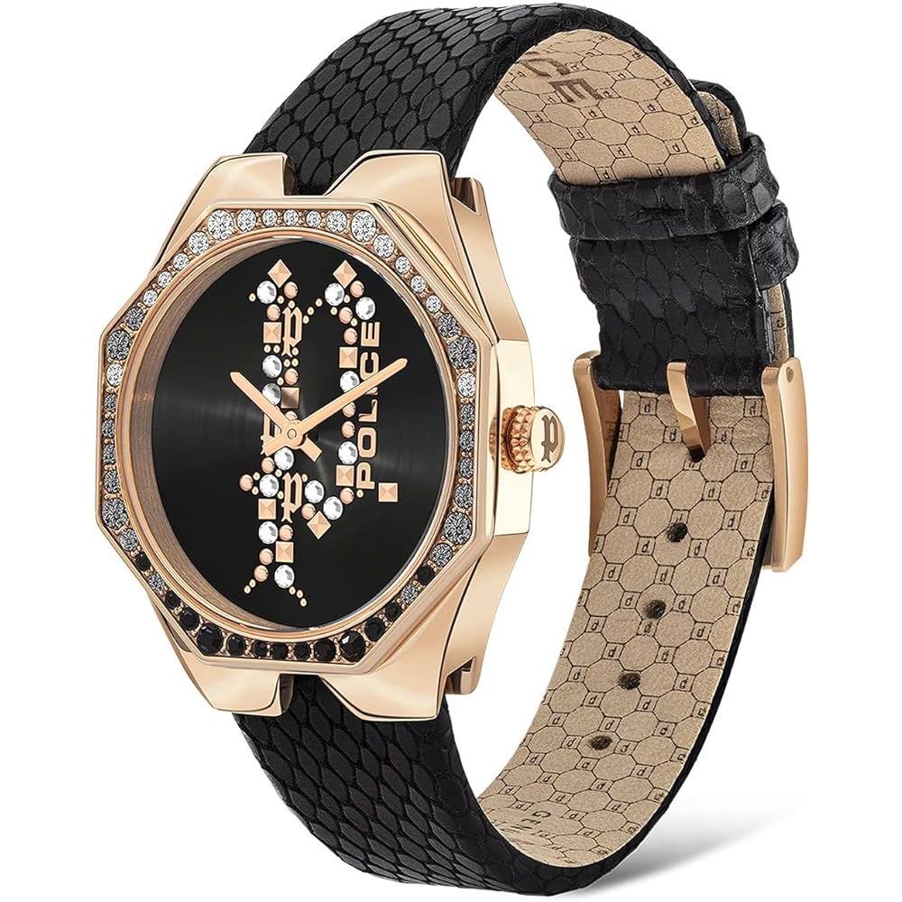 Schwarze Lederuhr von Police
