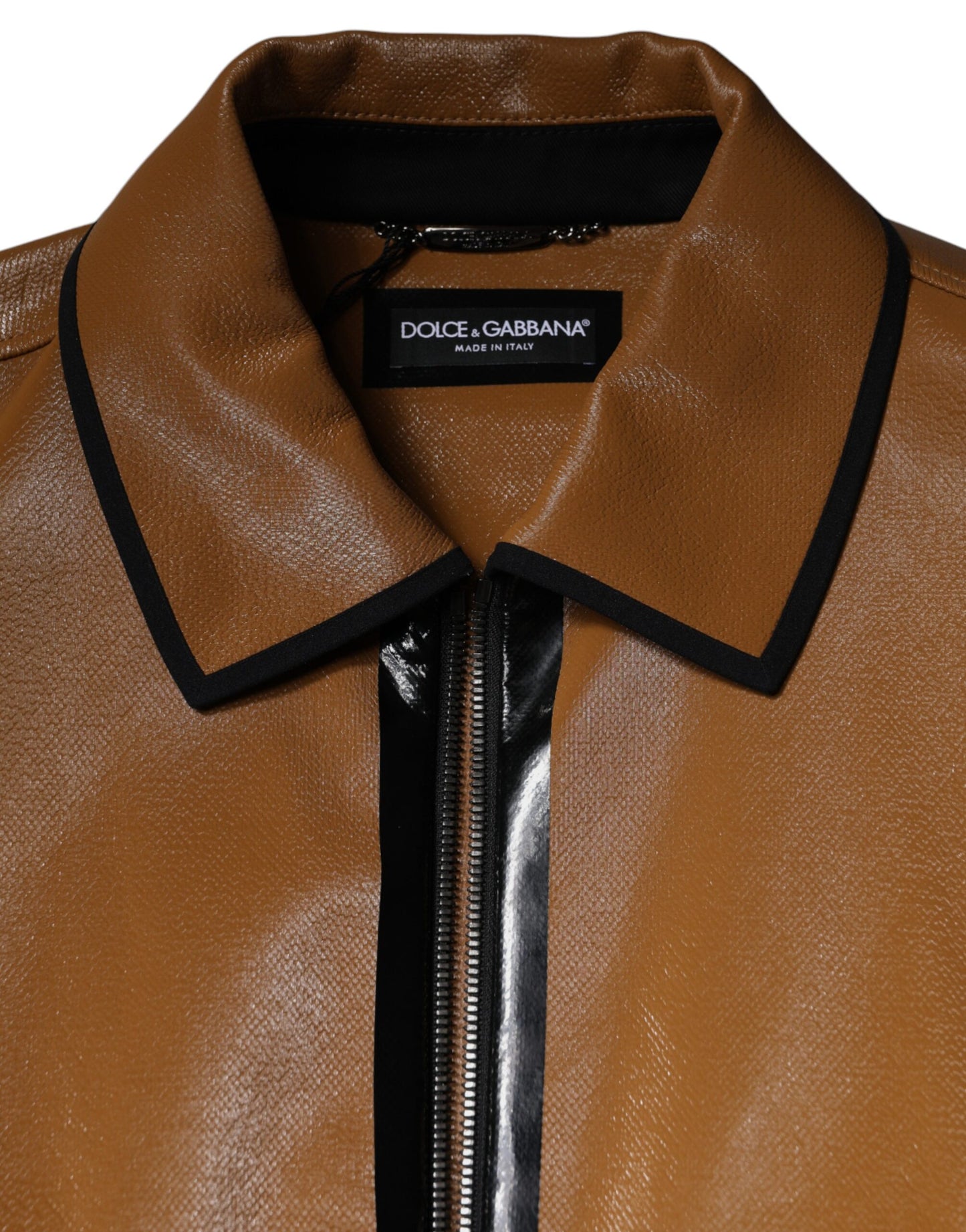 Dolce &amp; Gabbana – Braune Bomberjacke aus Leder mit durchgehendem Reißverschluss für Herren