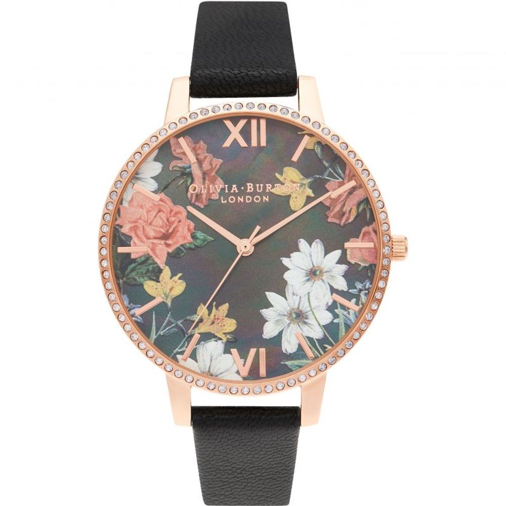 Olivia Burton – Schwarze Kunstlederuhr