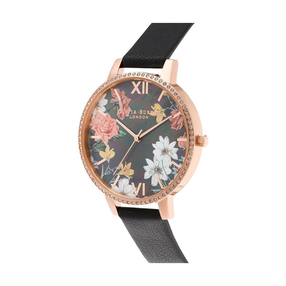 Olivia Burton – Schwarze Kunstlederuhr