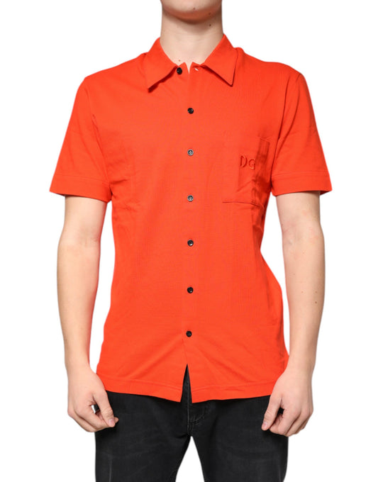 Dolce &amp; Gabbana – Orangefarbenes, lässiges Poloshirt aus Baumwolle mit Knopfleiste