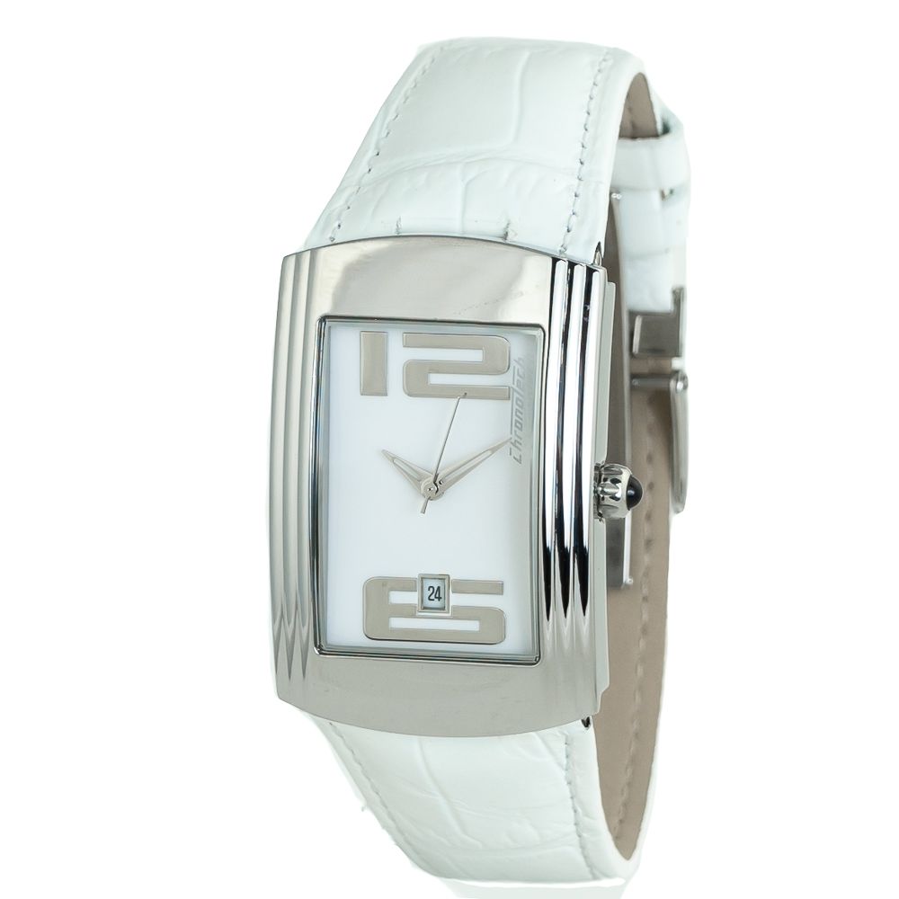 Chronotech-Uhr mit weißem Lederarmband