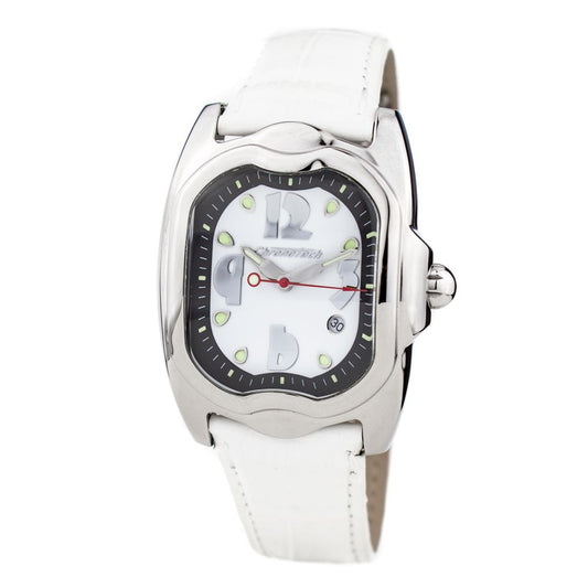 Chronotech-Uhr mit weißem Lederarmband