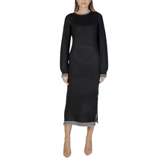 Vila Clothes Schwarzes Polyester-Midikleid