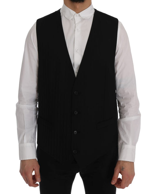 Dolce &amp; Gabbana Schwarze STAFF-Weste aus Wollstretch