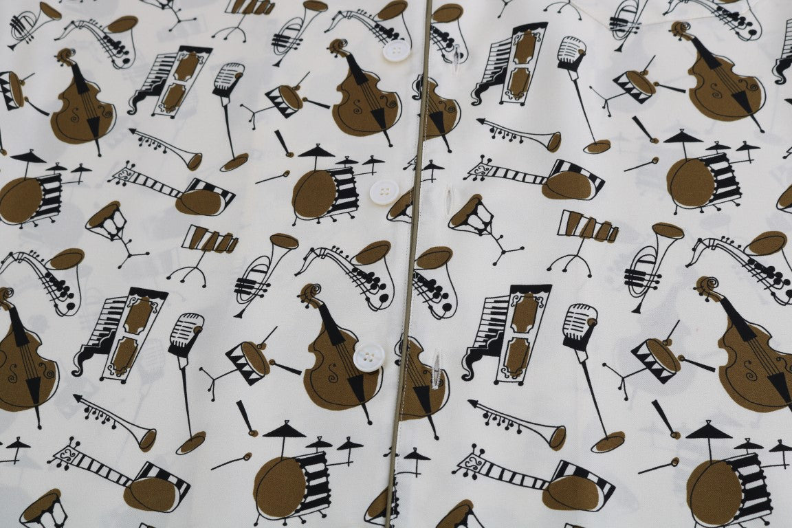 Dolce &amp; Gabbana Weißes Seidenhemd mit JAZZ-Motivdruck