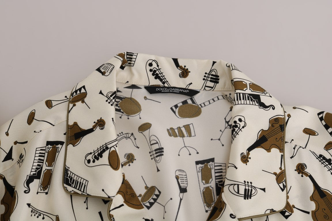 Dolce &amp; Gabbana Weißes Seidenhemd mit JAZZ-Motivdruck