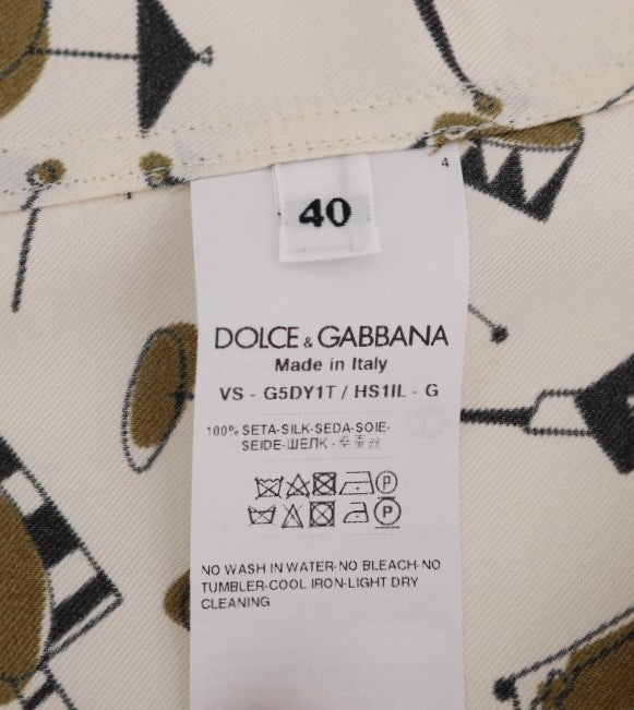 Dolce &amp; Gabbana Weißes Seidenhemd mit JAZZ-Motivdruck