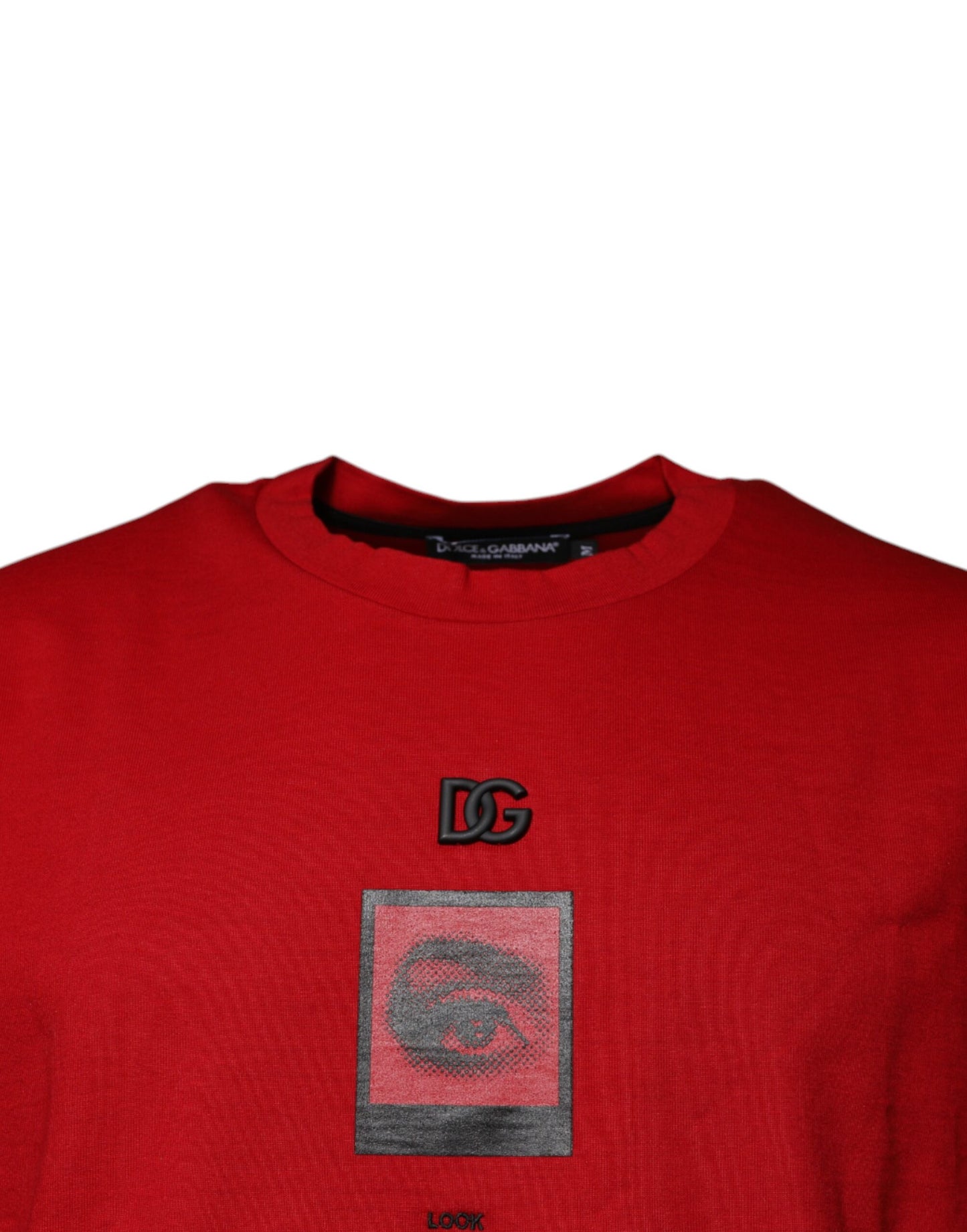 Dolce &amp; Gabbana Rotes T-Shirt aus Baumwolle mit Rundhalsausschnitt und DG Eye-Print