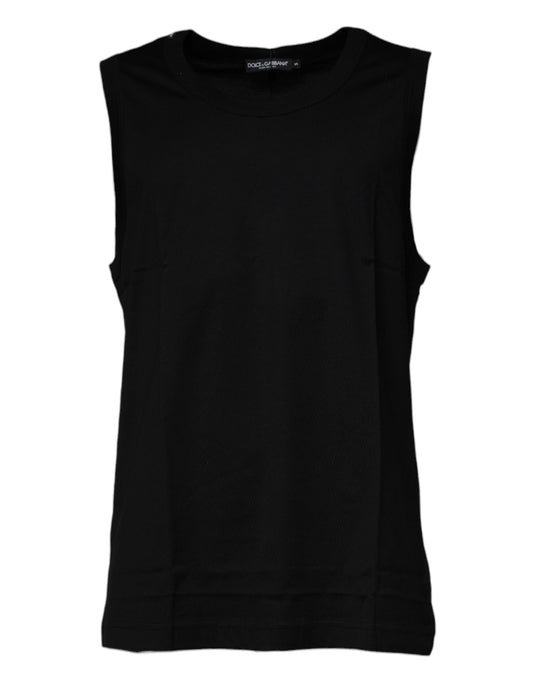 Dolce &amp; Gabbana Schwarzes ärmelloses T-Shirt aus Baumwolle mit Rundhalsausschnitt