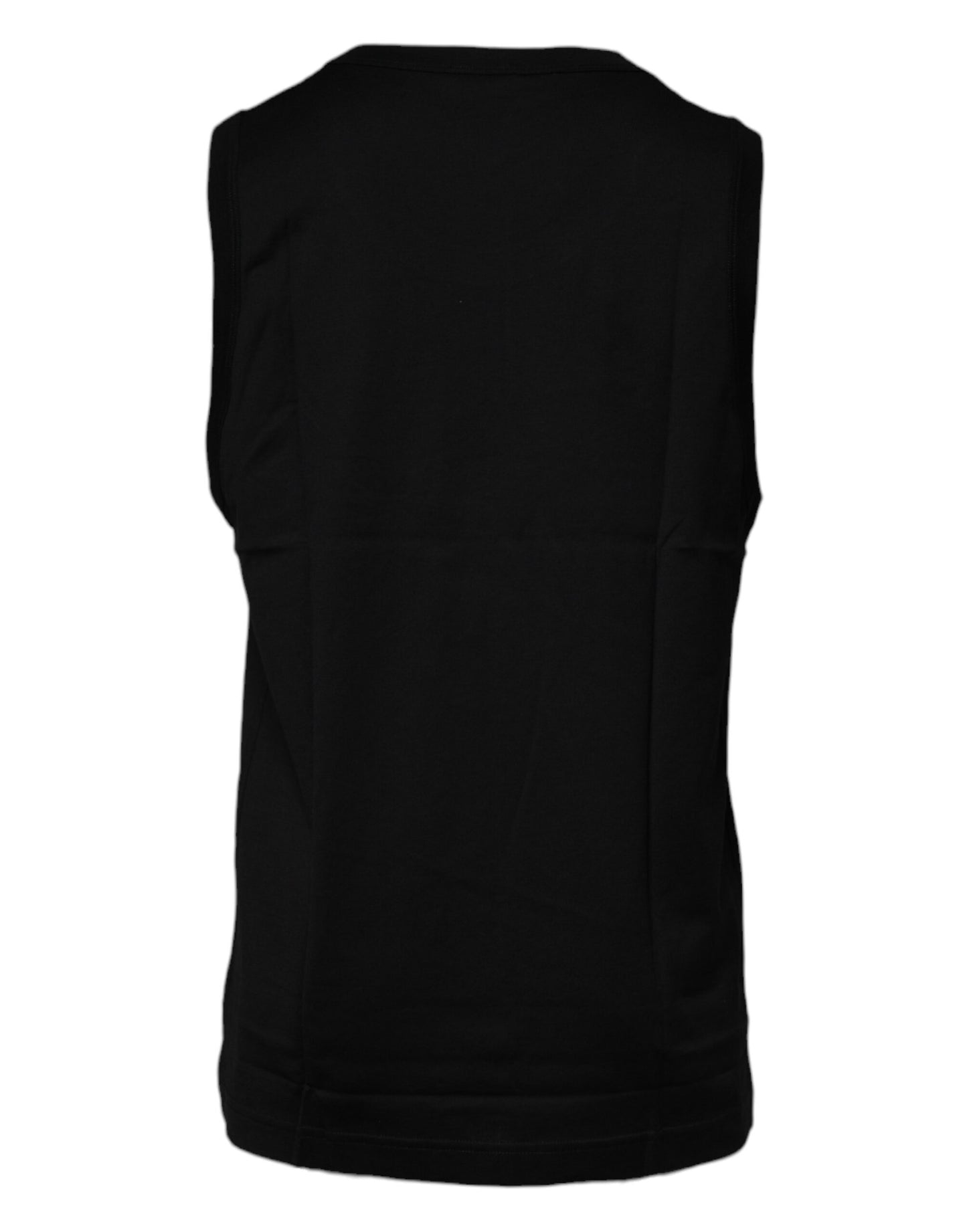 Dolce &amp; Gabbana Schwarzes ärmelloses T-Shirt aus Baumwolle mit Rundhalsausschnitt