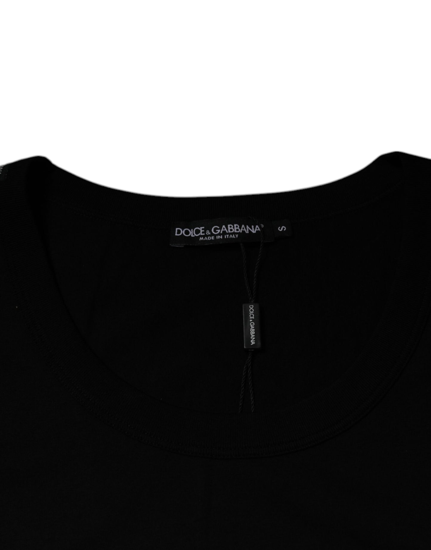 Dolce &amp; Gabbana Schwarzes ärmelloses T-Shirt aus Baumwolle mit Rundhalsausschnitt