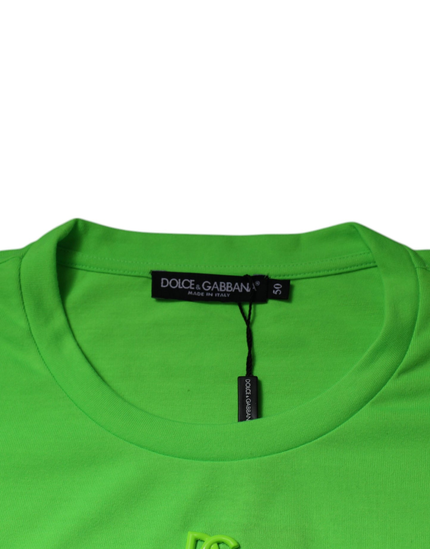 Dolce &amp; Gabbana Grünes T-Shirt aus Baumwolle mit Rundhalsausschnitt und DG-Logo