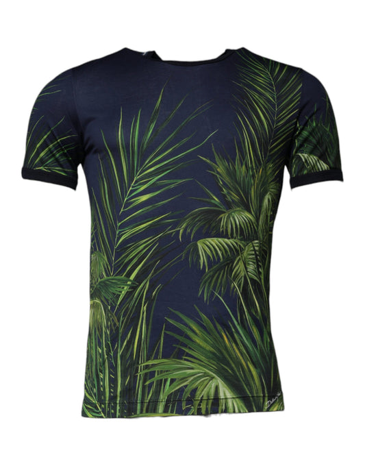 Dolce &amp; Gabbana – Kurzärmliges T-Shirt mit Rundhalsausschnitt und blauem Baumdruck